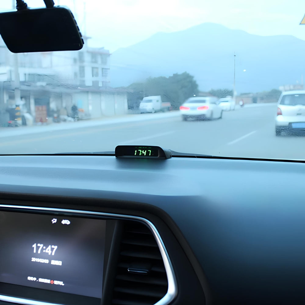 Horloge numérique solaire pour voiture avec capteur de vibration et affichage LED, température intégrée