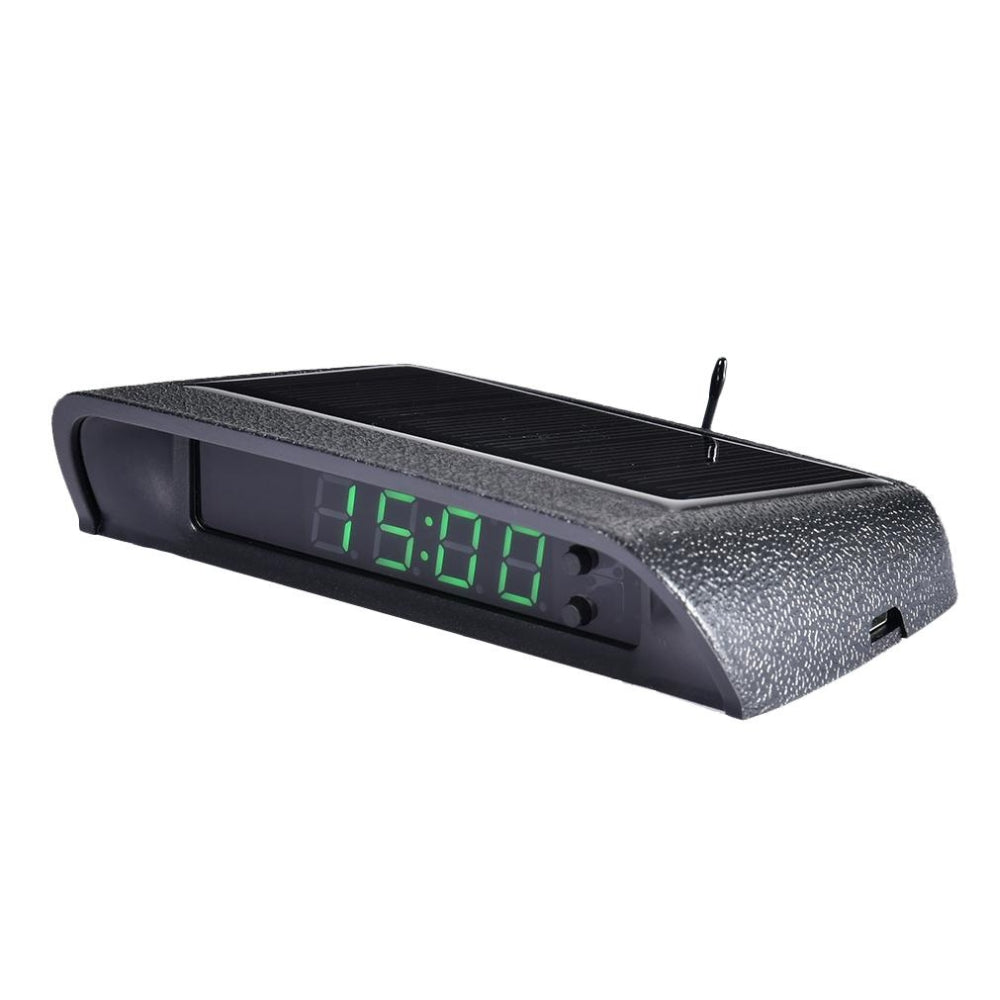 Horloge numérique solaire pour voiture avec capteur de vibration et affichage LED, température intégrée